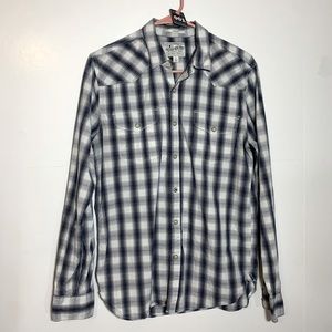 001 Lucky Brand Saturday Stretch Slim Long Sleeve Button Down Blue White Small